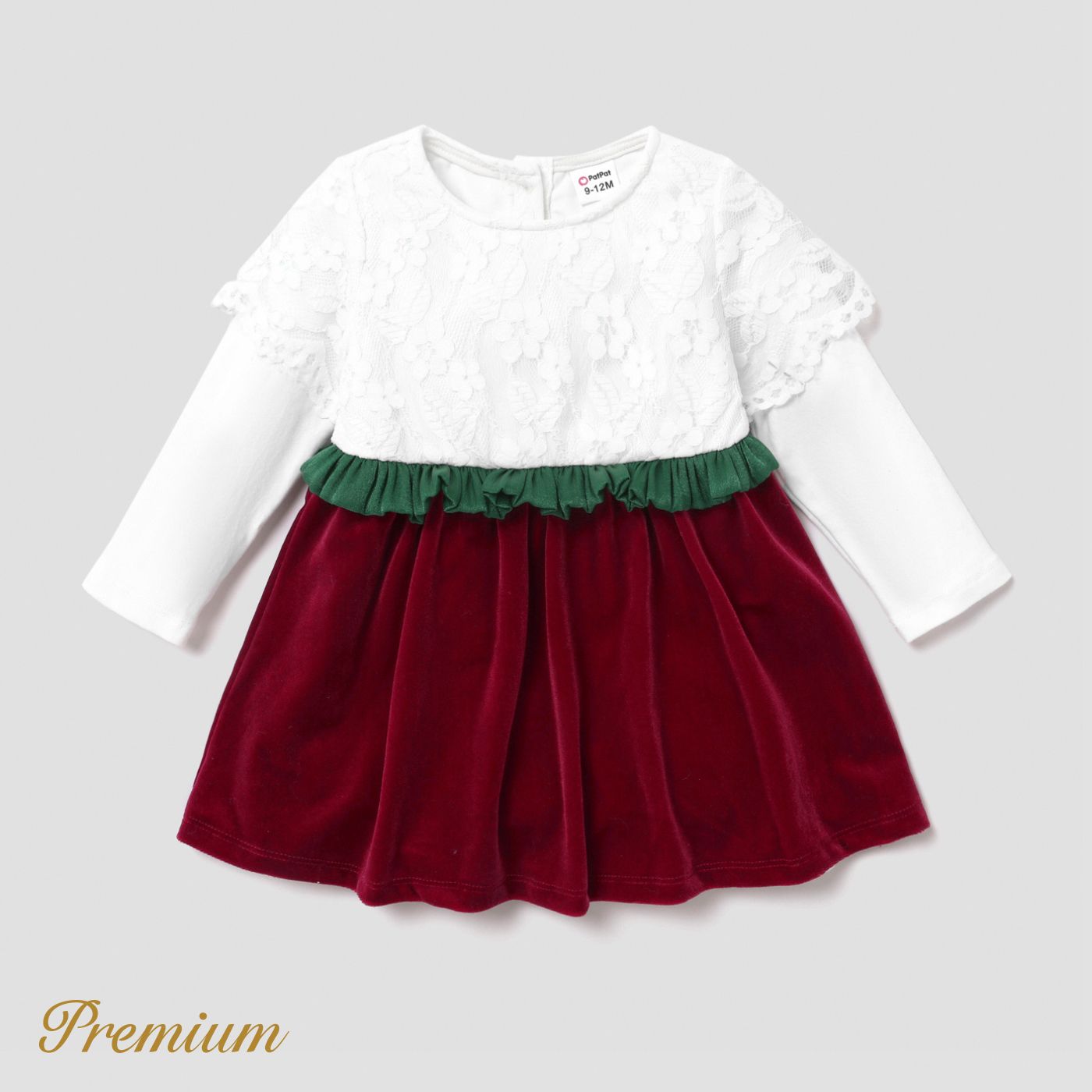 Baby Girl Christmas Elegant Solid Color Dress With Ruffle Edge