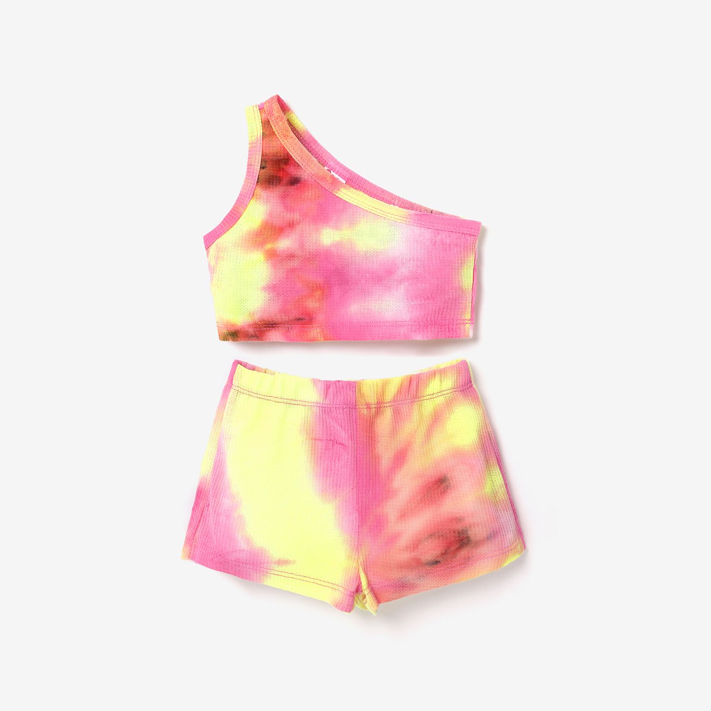 2pcs Toddler Girl Tie Dye One-Shoulder Top And Shorts Set