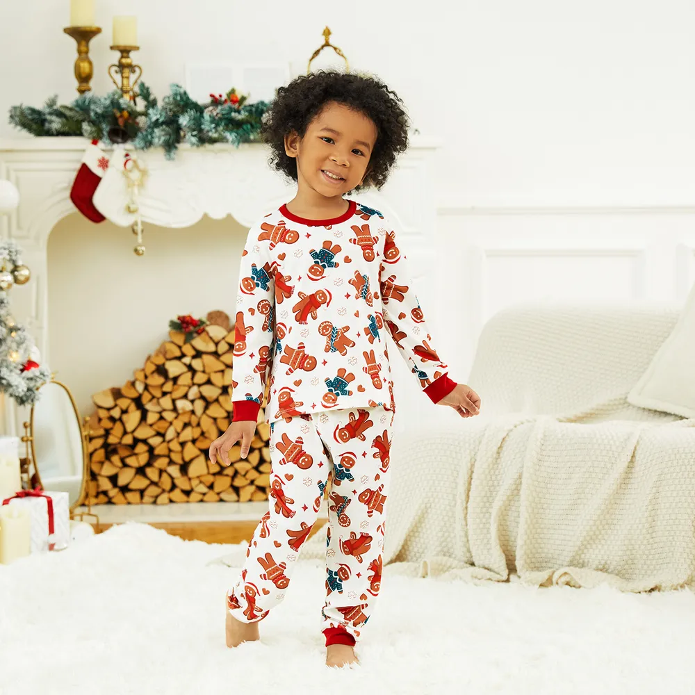Christmas Cartoon Gingerbread Man Allover Print Family Matching Pajamas Sets (Flame Resistant)  big image 9