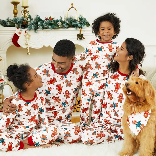 Christmas Cartoon Gingerbread Man Allover Print Family Matching Pajamas Sets (Flame Resistant)