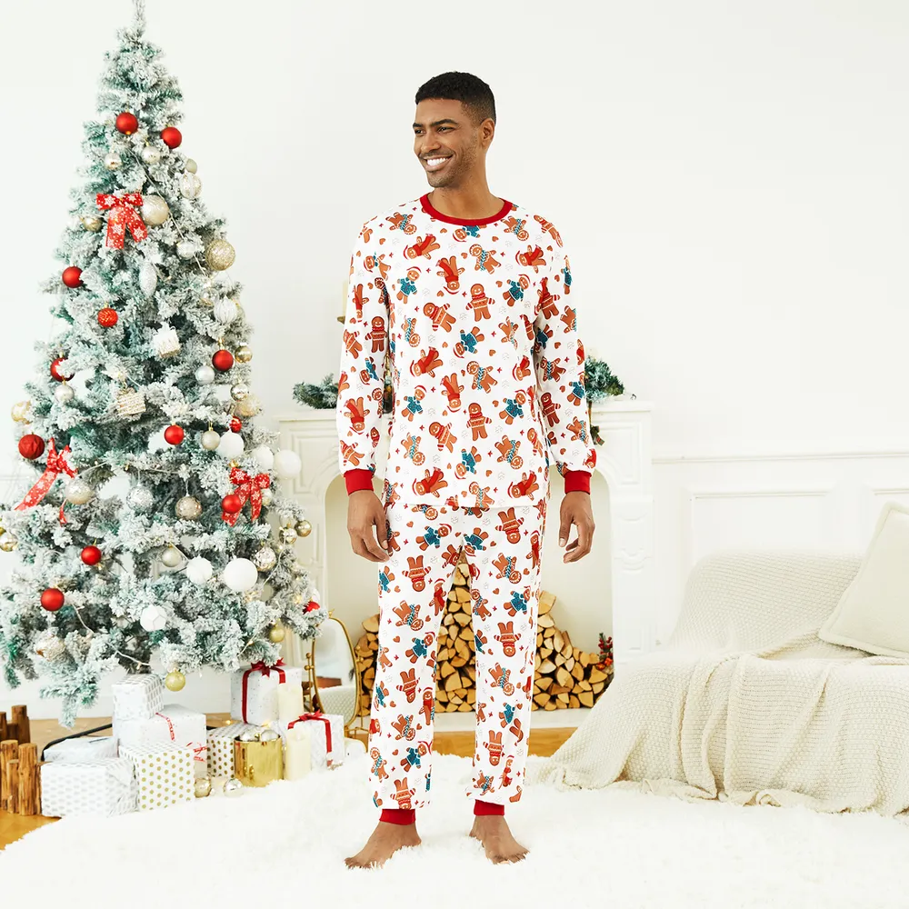 Christmas Cartoon Gingerbread Man Allover Print Family Matching Pajamas Sets (Flame Resistant)  big image 20