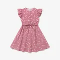 Kid Girl Polka dots Button Design Flutter-sleeve Belted Flutter-sleeve Dress  image 1
