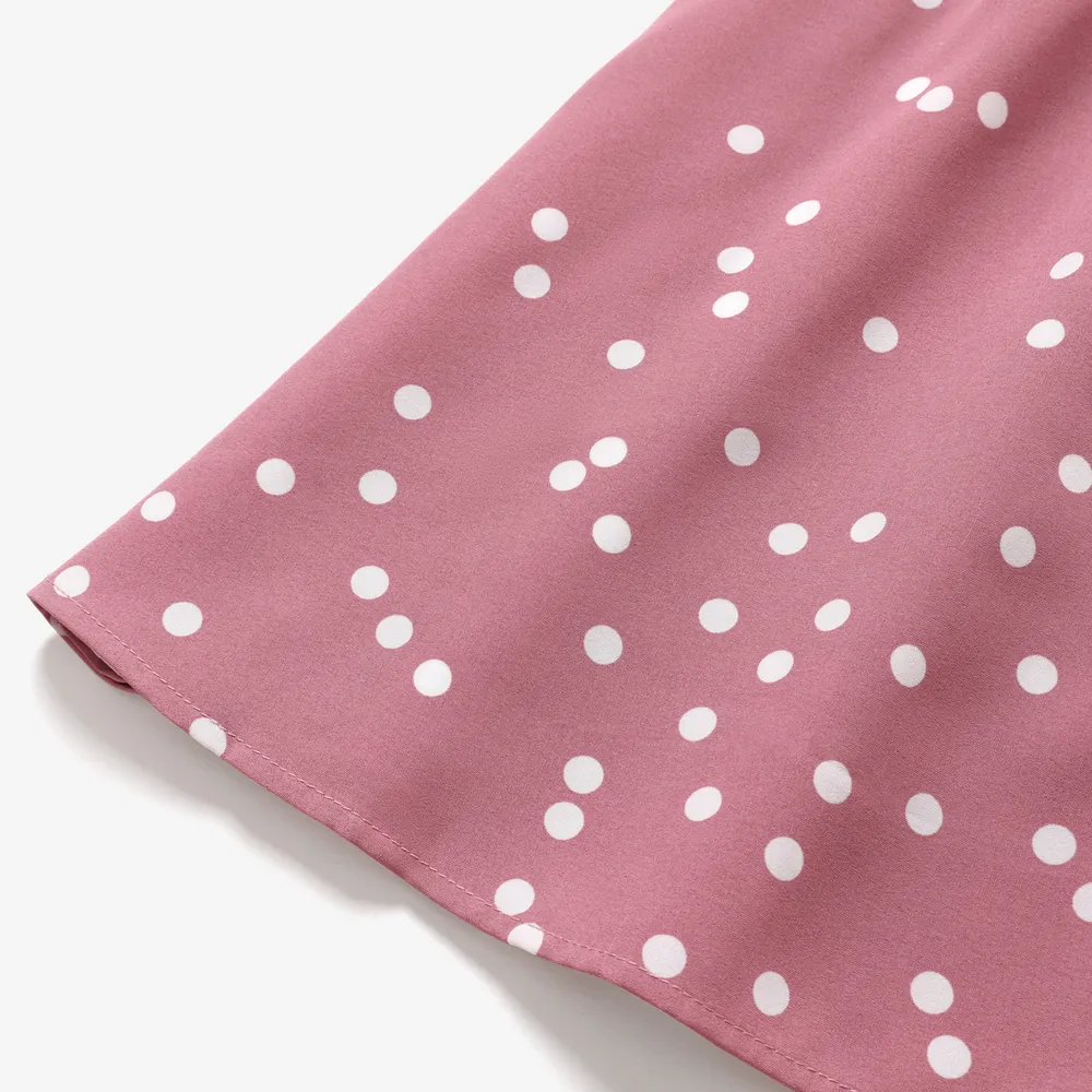 Kid Girl Polka dots Button Design Flutter-sleeve Belted Flutter-sleeve Dress big image 5