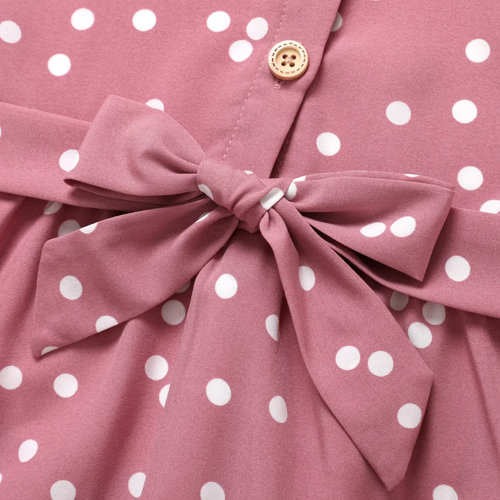 Kid Girl Polka dots Button Design Flutter-sleeve Belted Flutter-sleeve Dress  big image 3