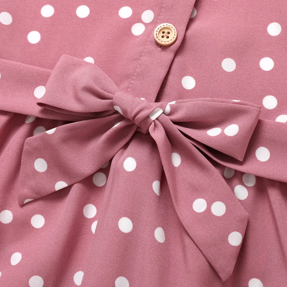 Kid Girl Polka dots Button Design Flutter-sleeve Belted Flutter-sleeve Dress big image 3