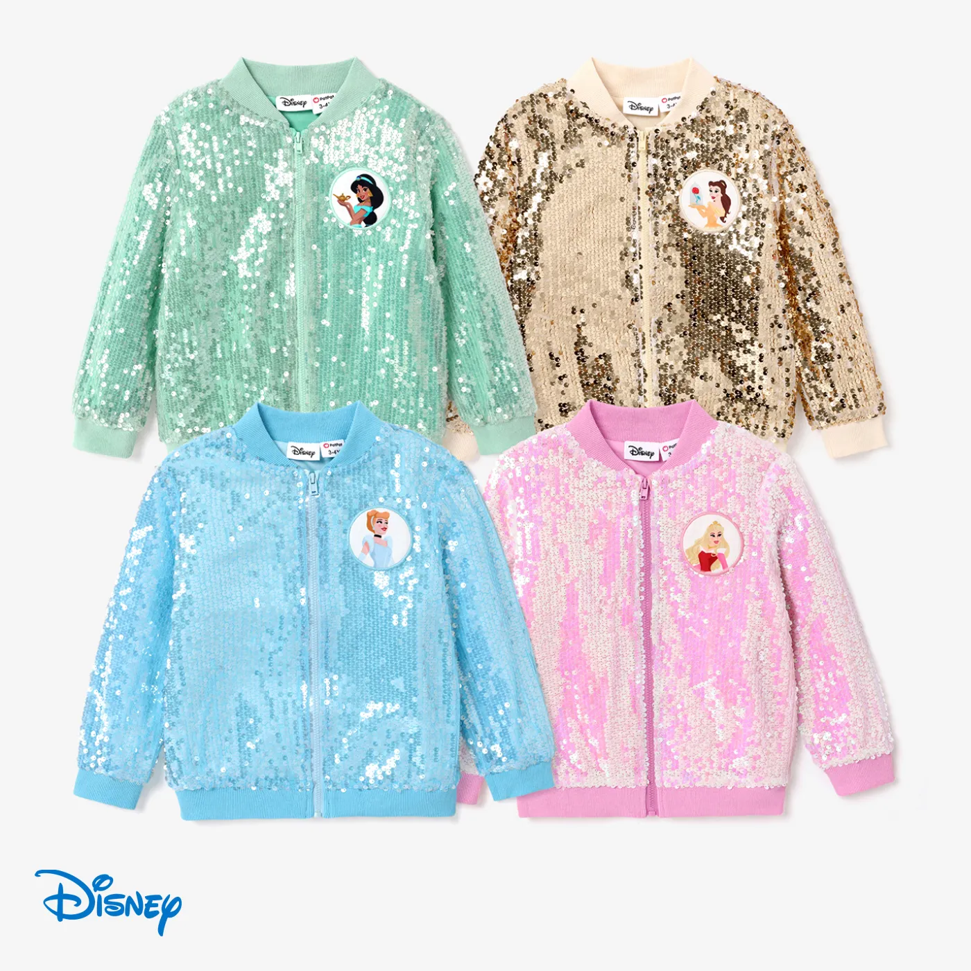 Disney Princess Toddler Girl Character Print Sequin Embroidered Long-sleeve Jacket 