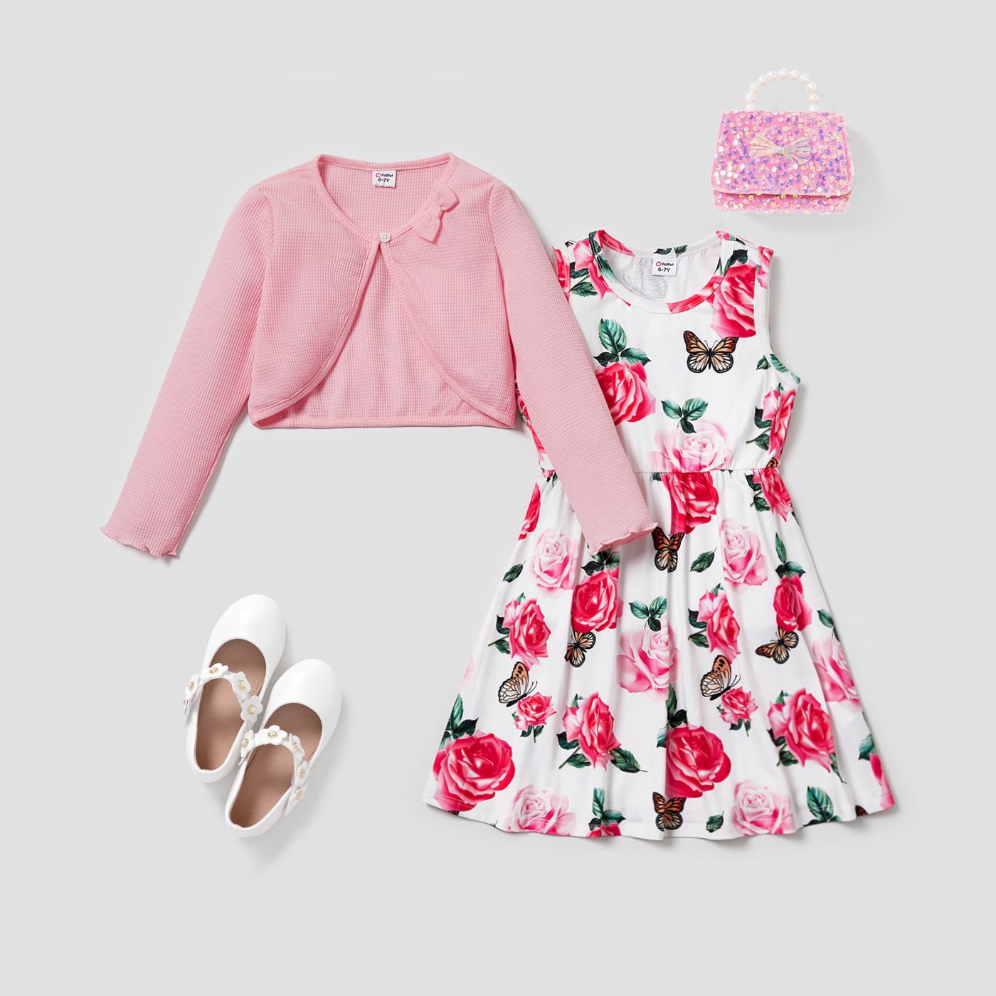 

2pcs Kid Girl 3D Hyper-Tactile Rose Pattern Suit Dress
