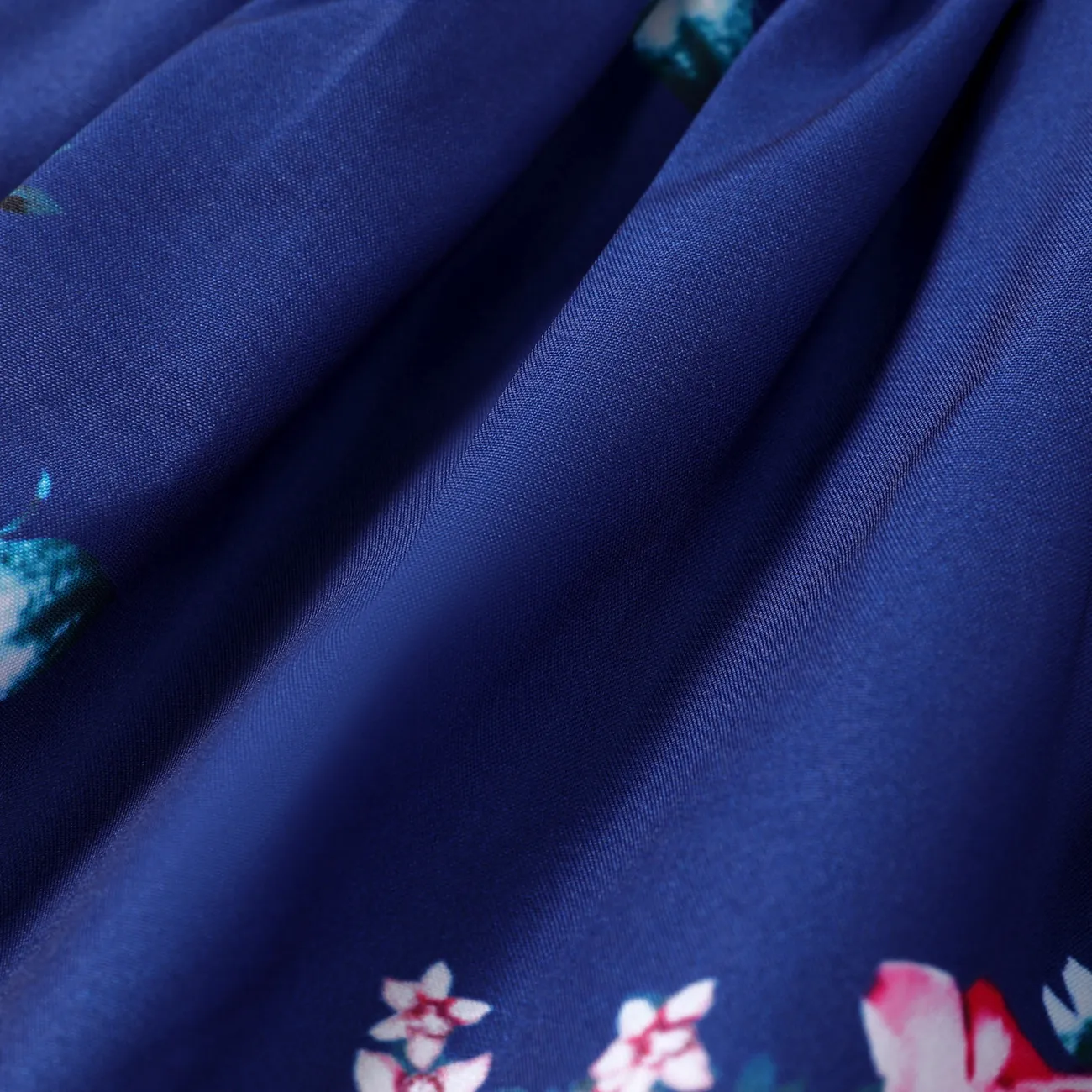 2 قطع طفلة الأزهار طباعة الأزرق بلا أكمام السباغيتي فستان كشكش مع قبعة مجموعة أزرق big image 1
