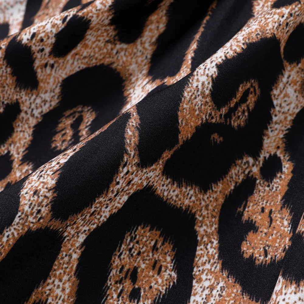 Baby Girl 95% Cotton Sleeveless Faux-two Letter Print Splicing Leopard Dress big image 4