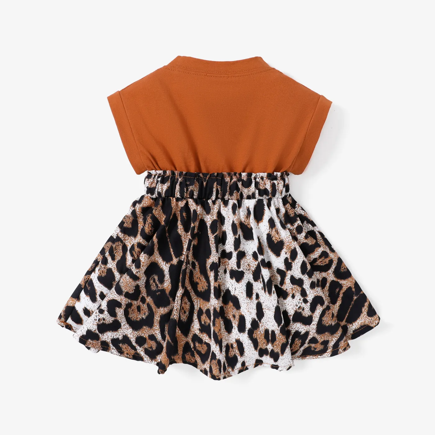 Baby Girl 95% Cotton Sleeveless Faux-two Letter Print Splicing Leopard Dress Ginger image 2