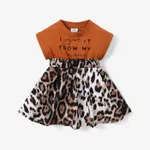 Bebé Peça dois em um Padrão de leopardo Bonito Manga curta Vestidos Gengibre