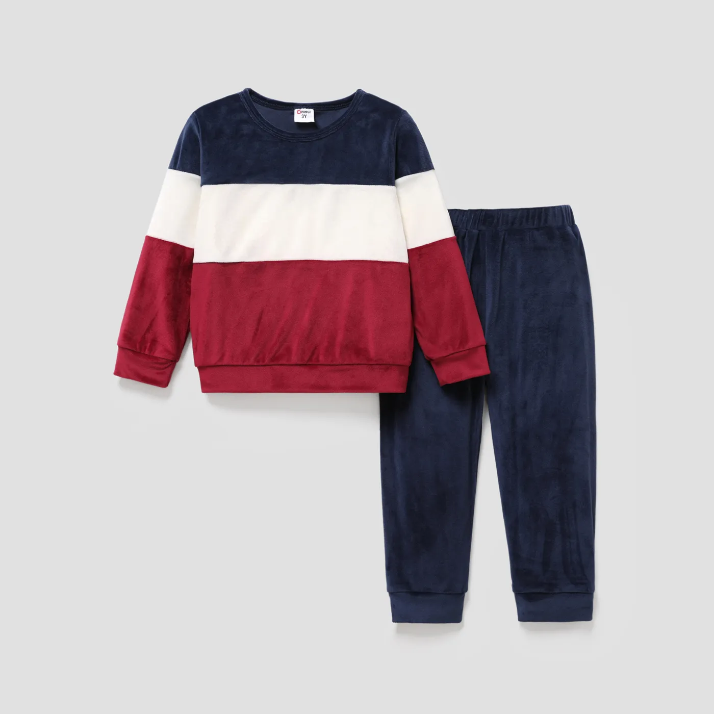 2pcs Baby/Toddler Boy Solid Colorful Patchwork Design Set Toddler Burgundy