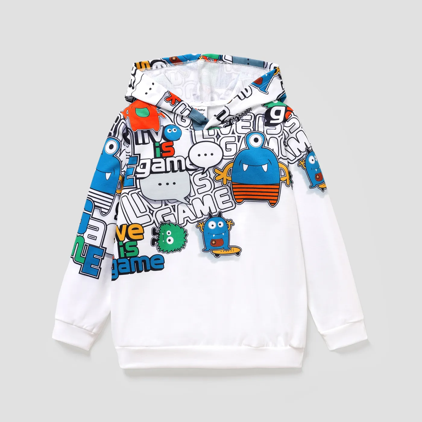 Kid Boy Letter and Cartoon Hooded Loose Sweatshirt