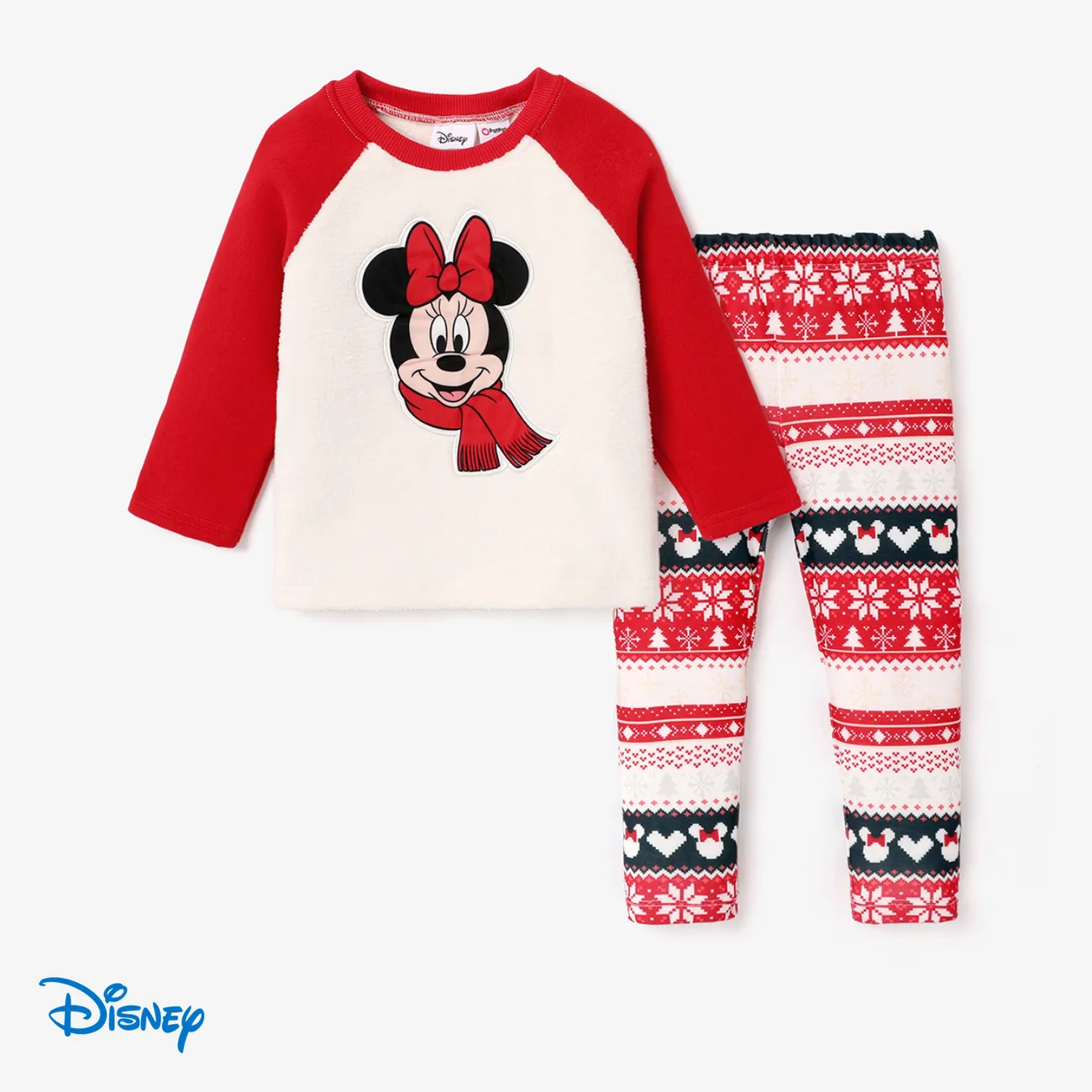 Disney Mickey and Friends Toddler Girl Character Print Warm Long-sleeve Top and Naia™ Pants Sets  Red big image 1