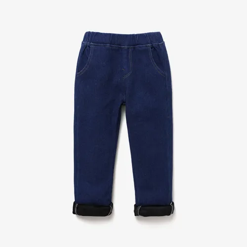 Kid Girl/Boy Solid Color Basic Fleece denim Jeans