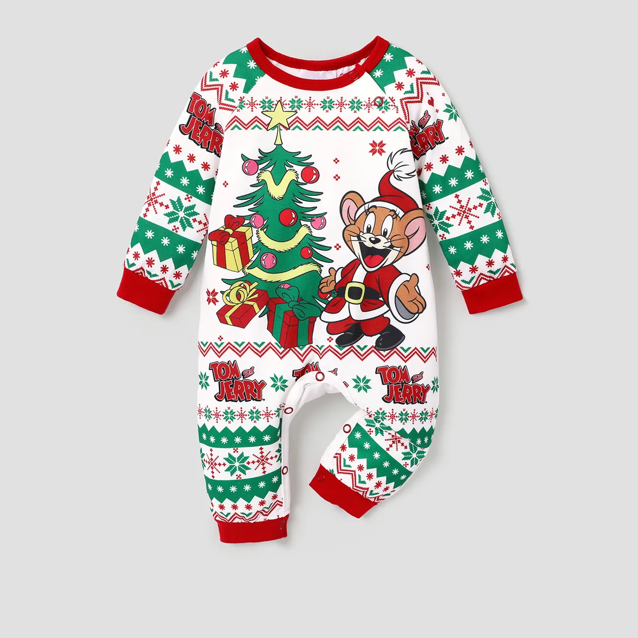 Tom and Jerry Family Matching Joyly Christmas Character Print Pajamas Sets (Flame Resistant) Red big image 1