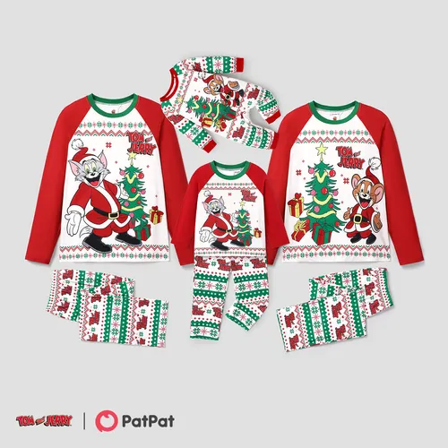 Tom and Jerry Family Matching Joyly Christmas Character Print Pajamas Sets (Flame Resistant)