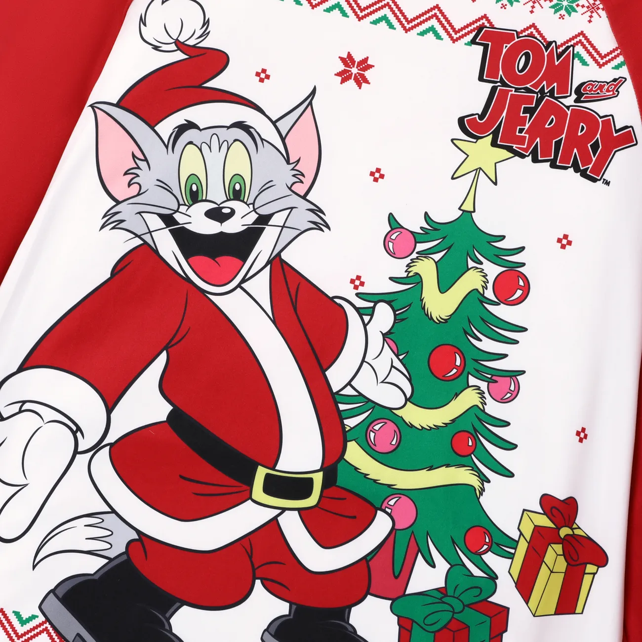 Tom and Jerry Family Matching Joyly Christmas Character Print Pajamas Sets (Flame Resistant) Red big image 1