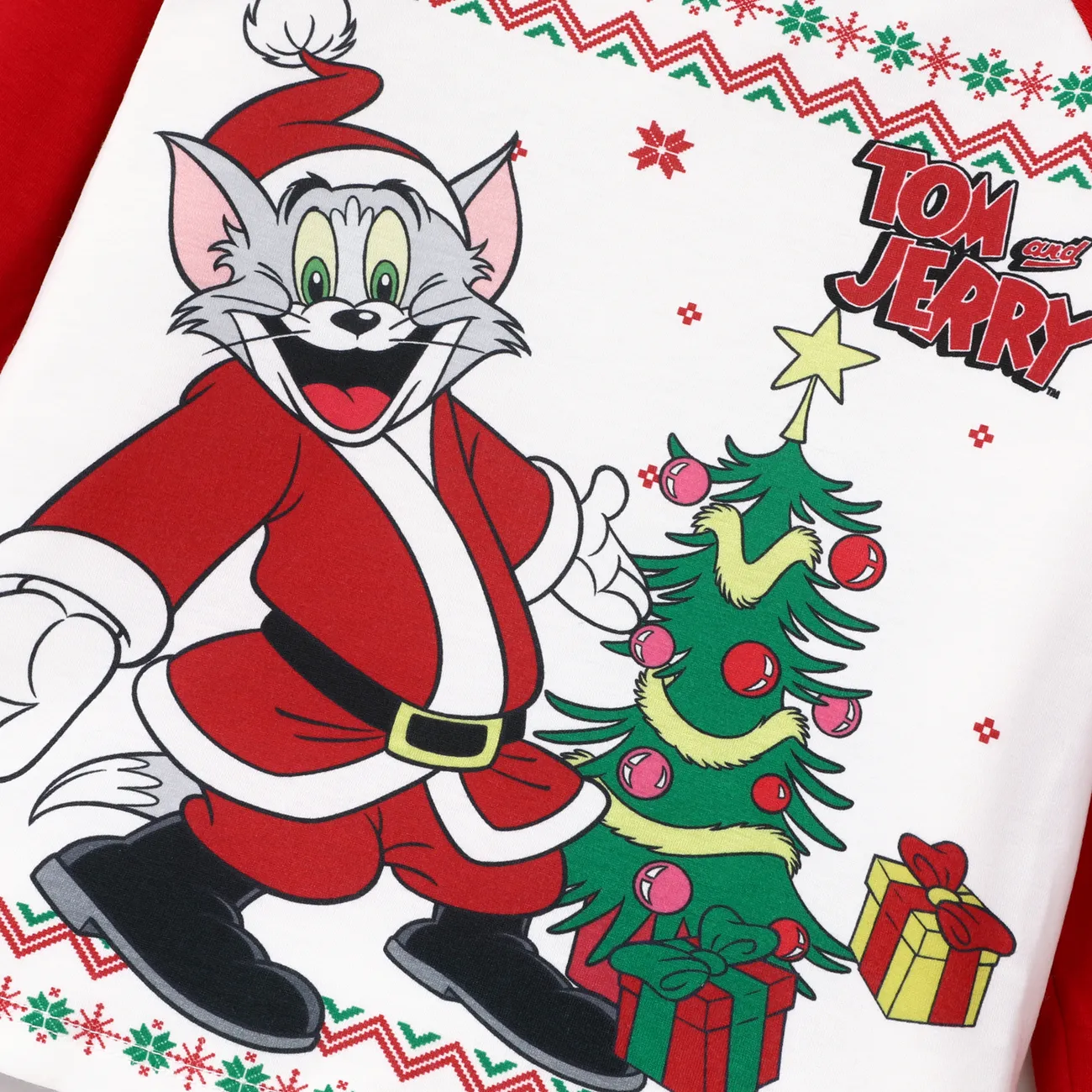 Tom and Jerry طقم بيجامة إطلالة العائلة للجنسين كم طويل نقش الكريسماس الكريسماس أحمر big image 1