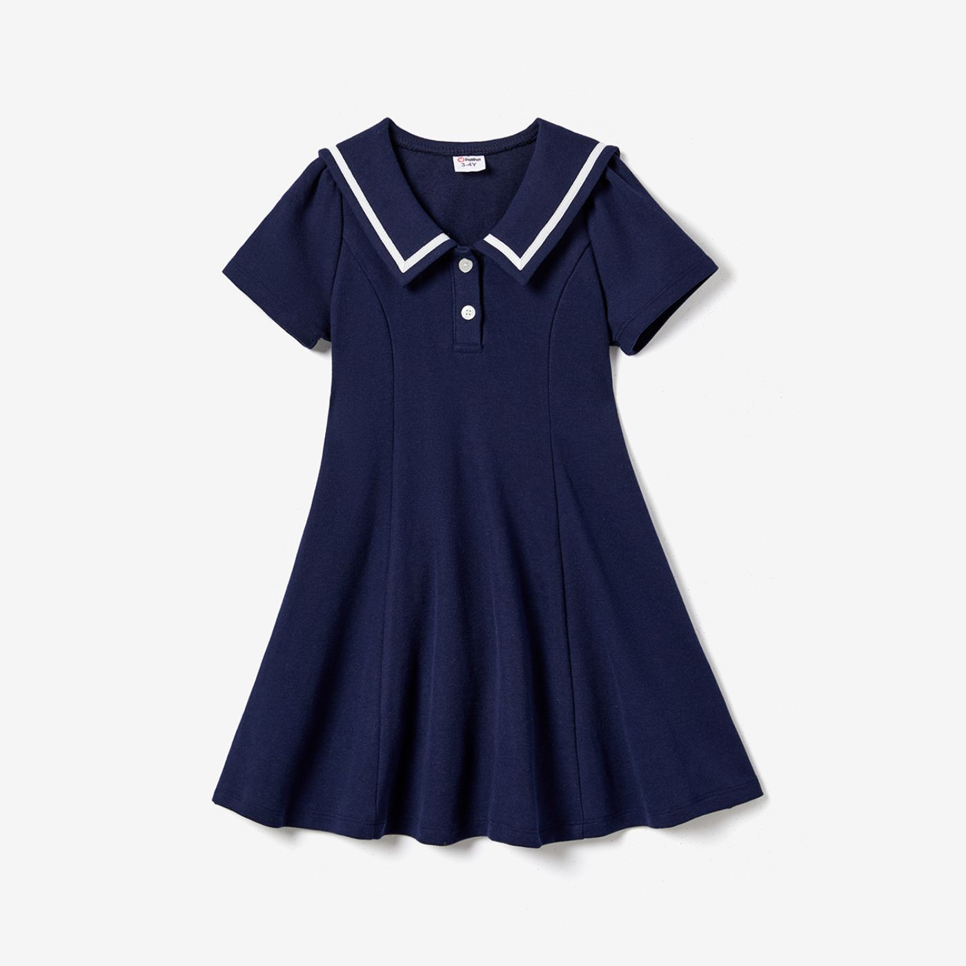 Famille Assortie Casual Bleu Marine À Manches Courtes Rayures Polos Chemises Et Col Marin Solide Smocked Ourlet Robes Ensembles