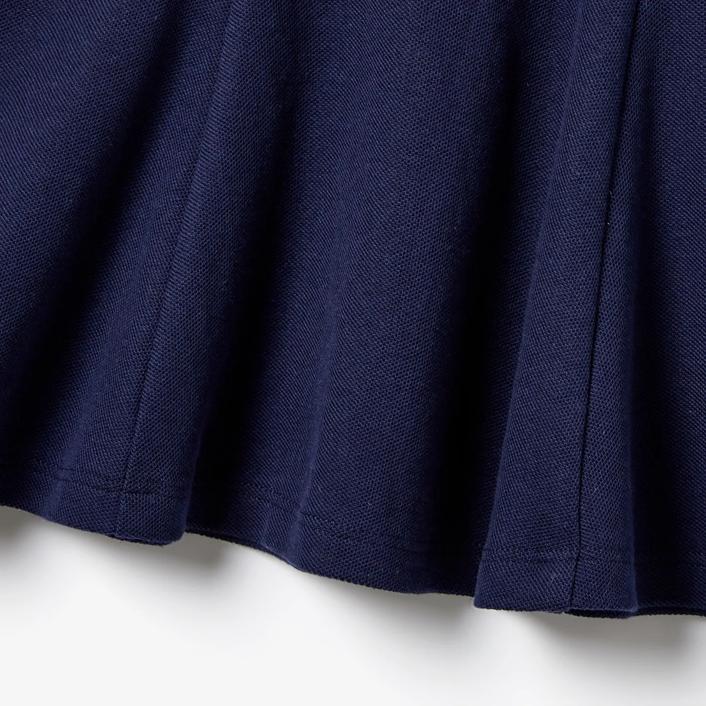 Family Matching Casual Navy Blue Short-sleeve Stripes Polo Shirts and Solid Sailor Collar Smocked Hem Dresses Sets Tibetan blue image 5