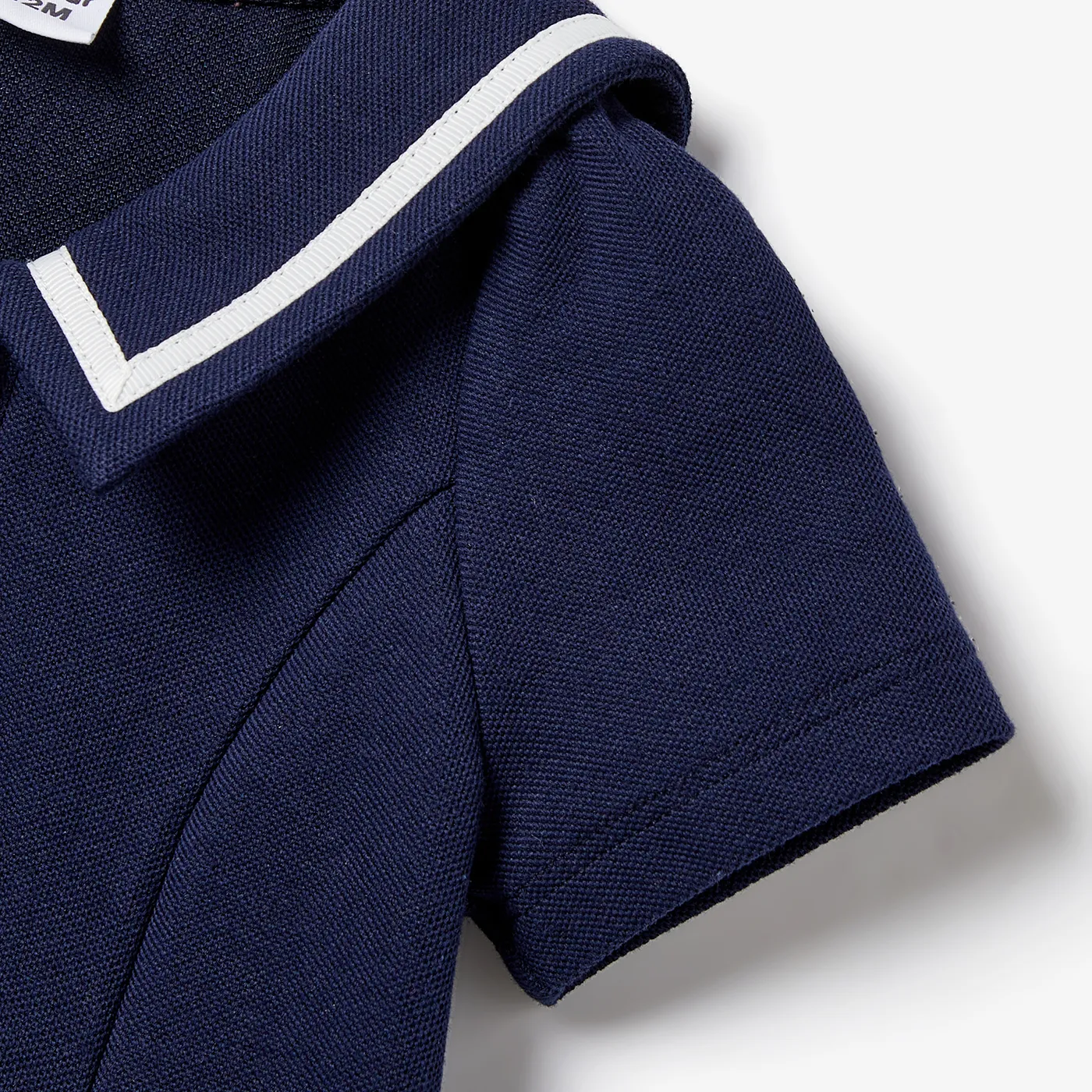 Family Matching Casual Navy Blue Short-sleeve Stripes Polo Shirts and Solid Sailor Collar Smocked Hem Dresses Sets Tibetan blue image 4