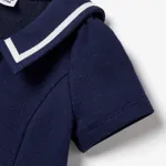 Family Matching Casual Navy Blue Short-sleeve Stripes Polo Shirts and Solid Sailor Collar Smocked Hem Dresses Sets  image 4