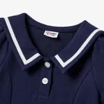 Family Matching Casual Navy Blue Short-sleeve Stripes Polo Shirts and Solid Sailor Collar Smocked Hem Dresses Sets  image 3
