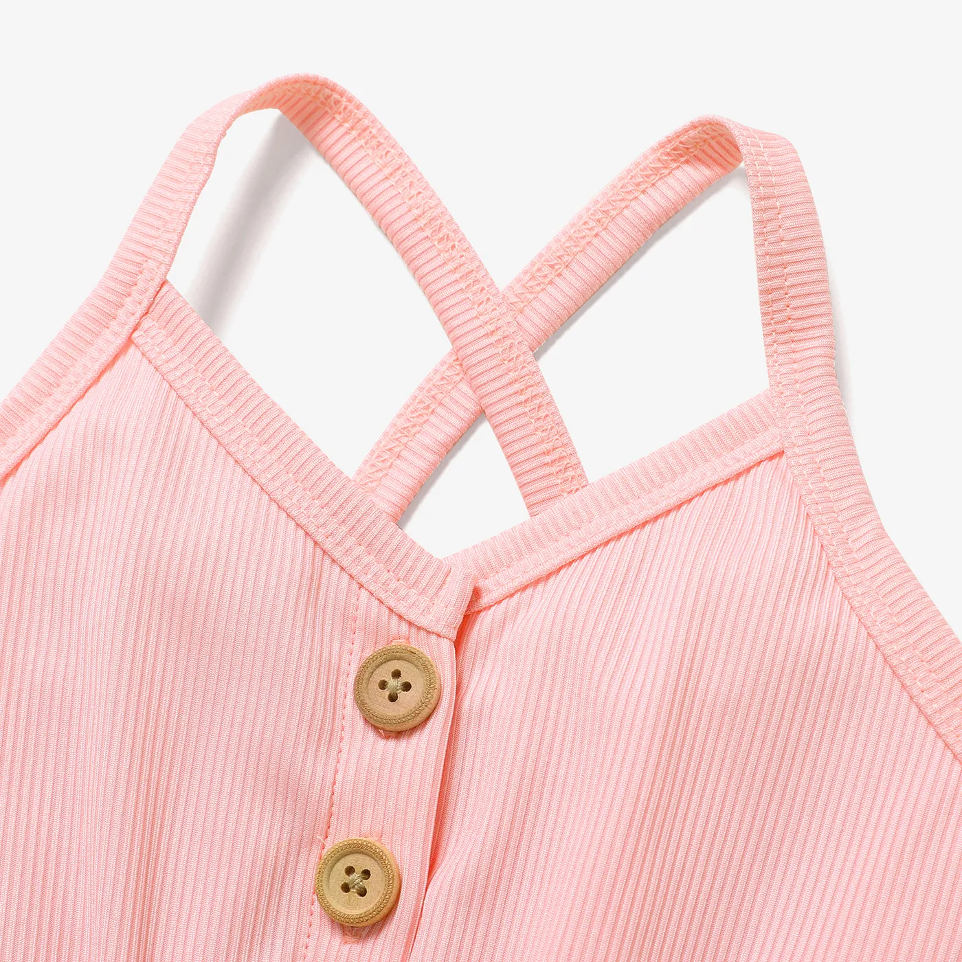 Toddler Girl Floral Print Splice Button Design Back Crisscross Belted Cami Romper Pink image 3