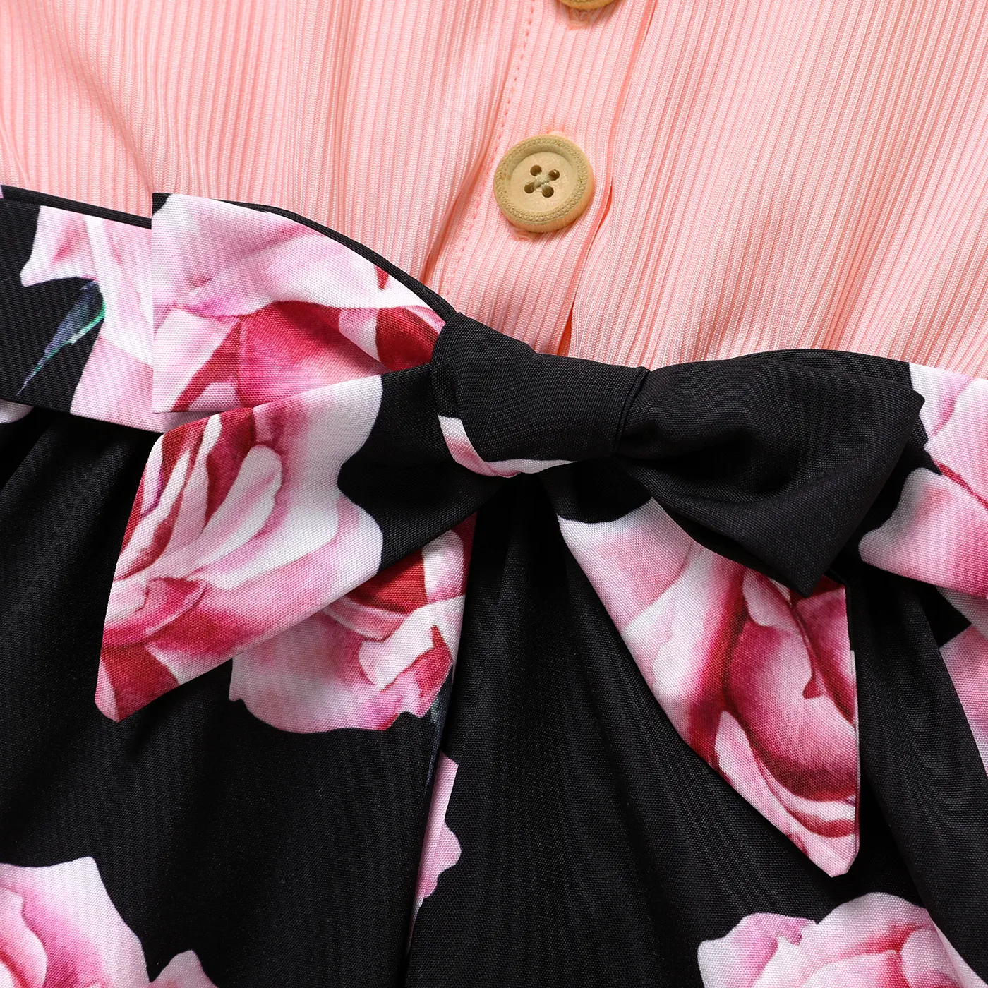Toddler Girl Floral Print Splice Button Design Back Crisscross Belted Cami Romper Pink image 4