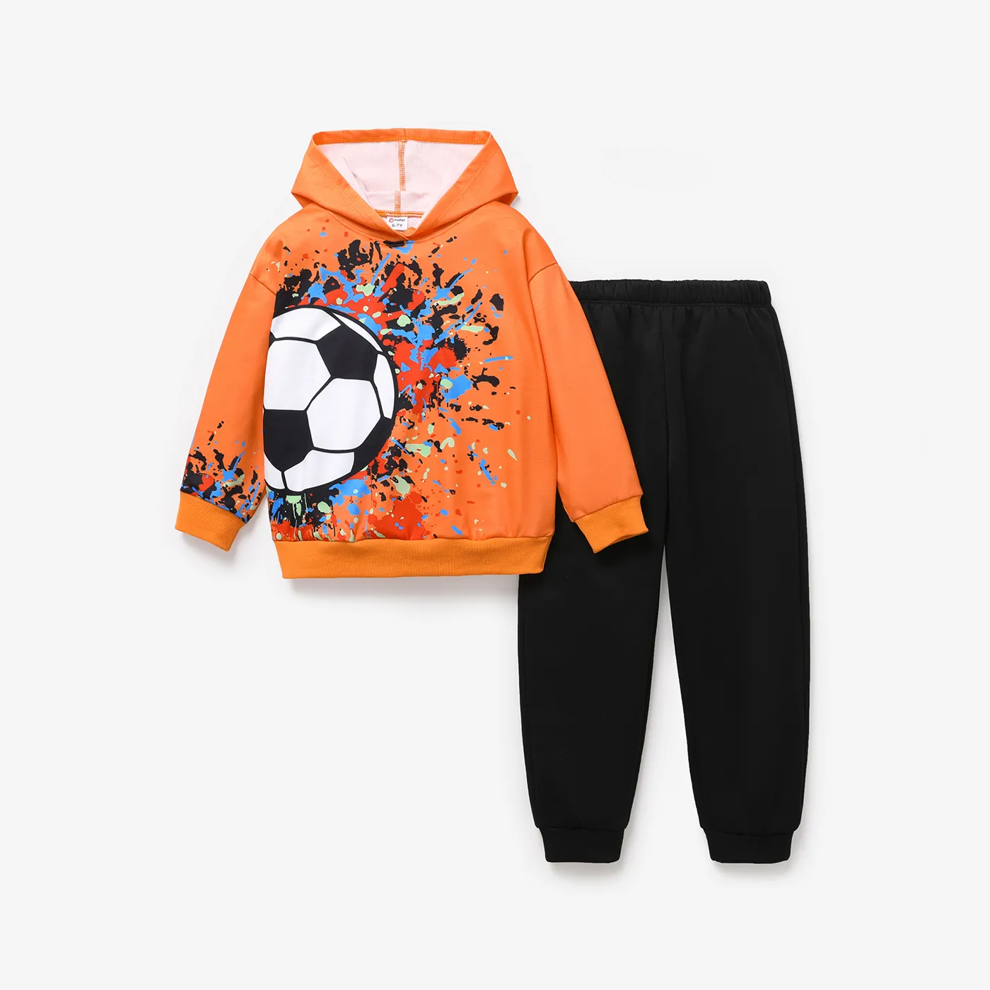 2pcs Kid Boy Ball Element Pattern Loose Hooded Set Orange big image 1