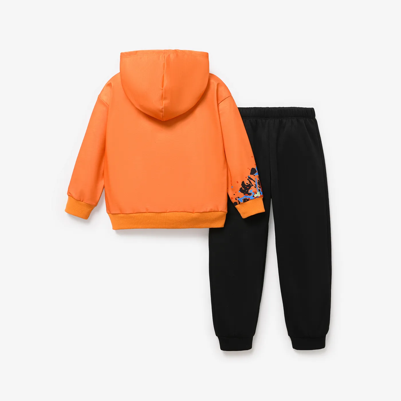 2pcs Kid Boy Ball Element Pattern Loose Hooded Set Orange image 4