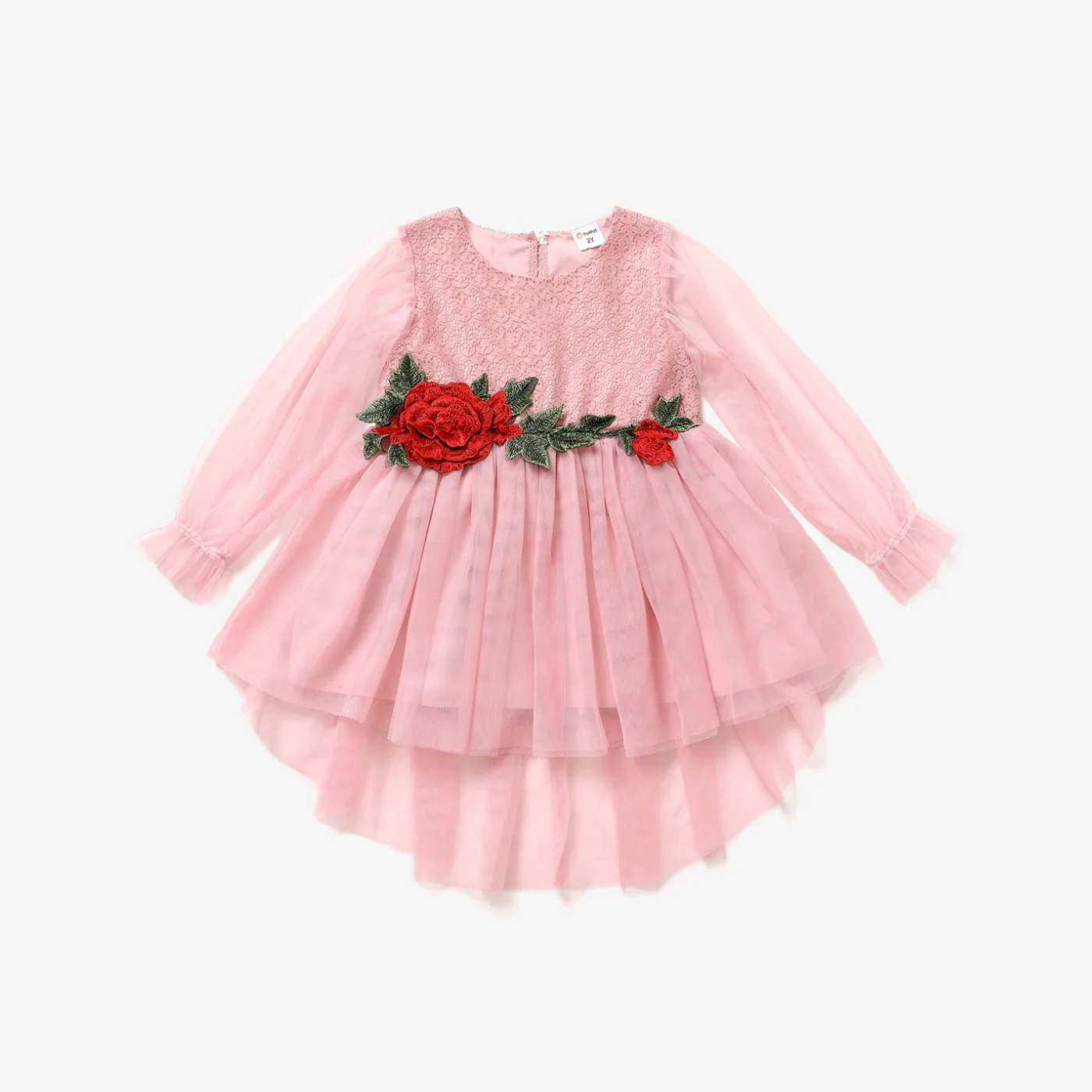 Toddler Girl Multi-layered Opaque Lace and Mesh Design Fairy Dress Pink big image 1