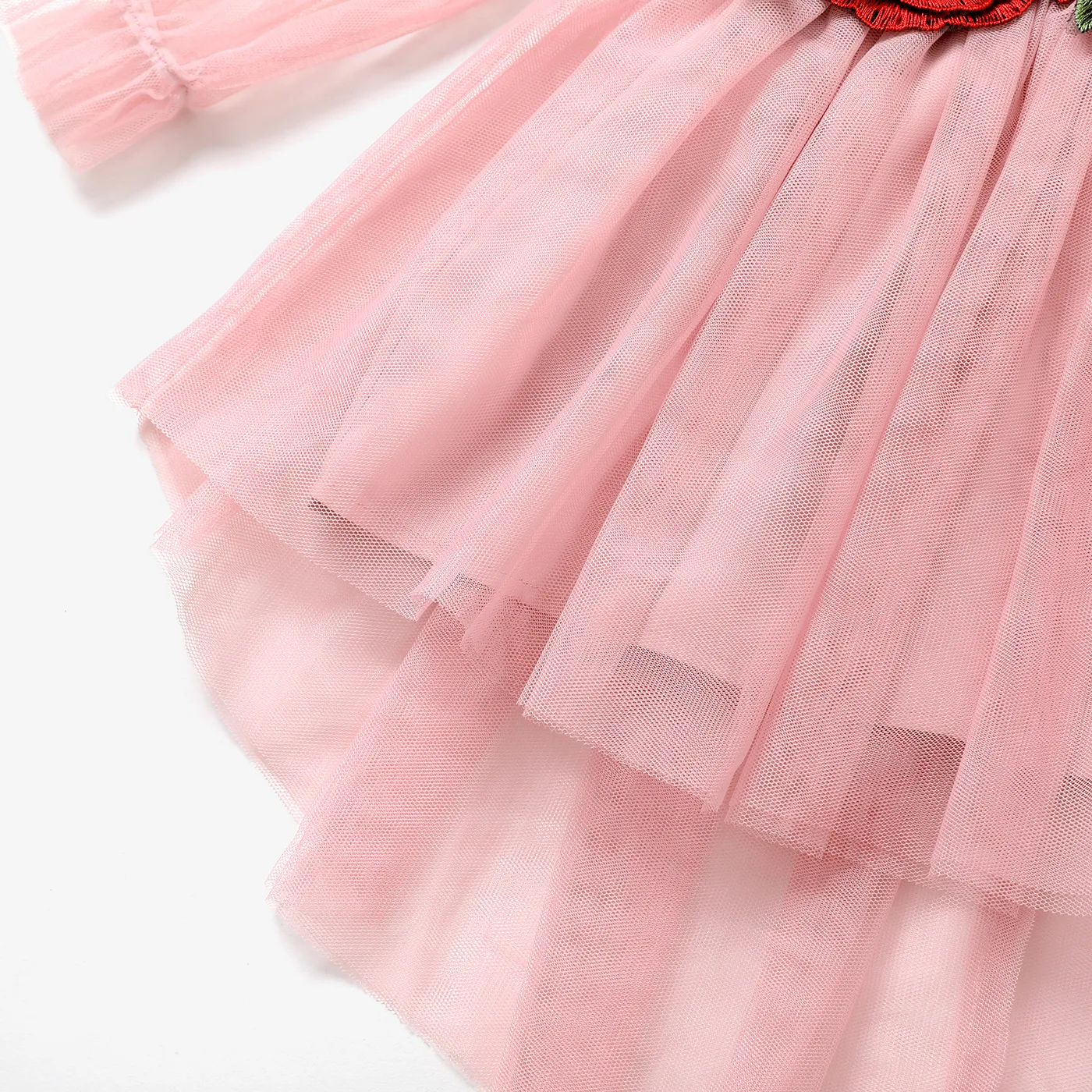 Toddler Girl Multi-layered Opaque Lace and Mesh Design Fairy Dress Pink image 4