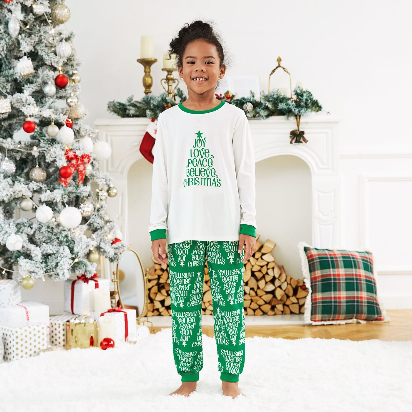 Christmas Letter Tree Print Family Matching Pajamas Sets (Flame Resistant)