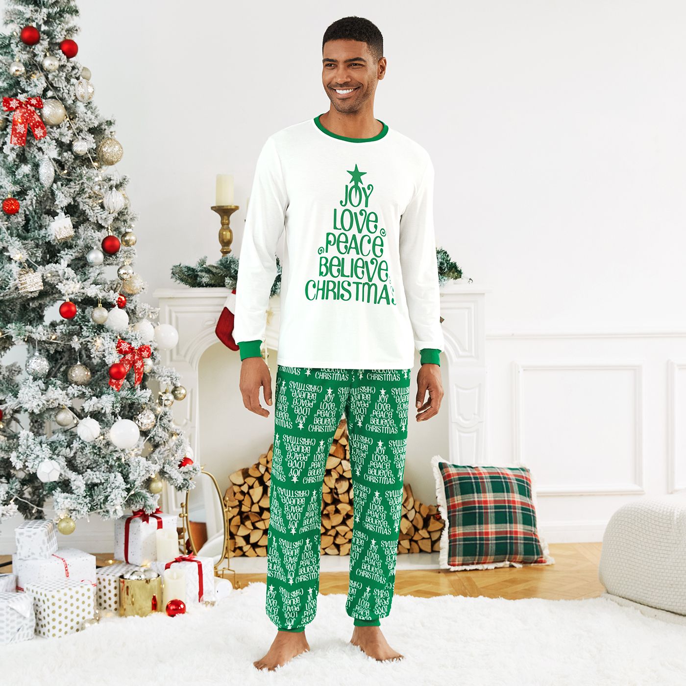 Ensemble De Pyjamas De Famille De Noël, Mélange De Polyester Et De Spandex, 2 Pièces, Unisexe