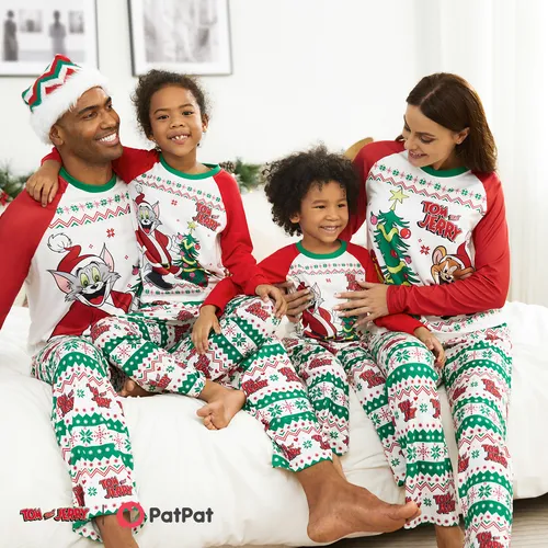 Tom and Jerry Family Matching Joyly Christmas Character Print Pajamas Sets (Flame Resistant)