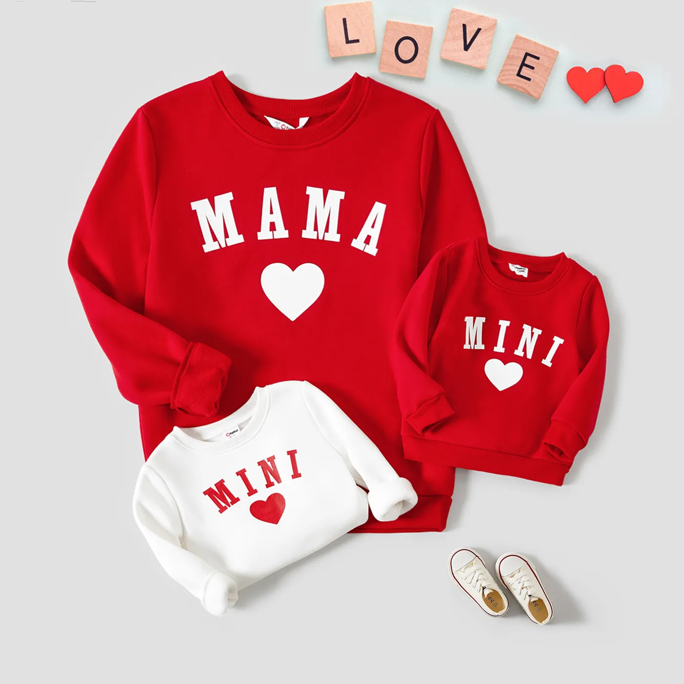 Christmas Mommy and Me Solid Letters & Love Print 長袖上衣