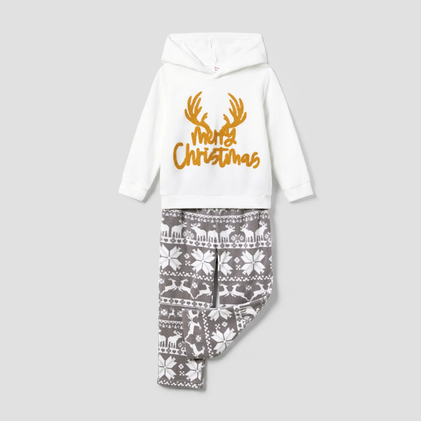 Christmas Family Matching Letters Embroidered Long-sleeve Hooded Fleece Pajamas Sets(Flame resistant