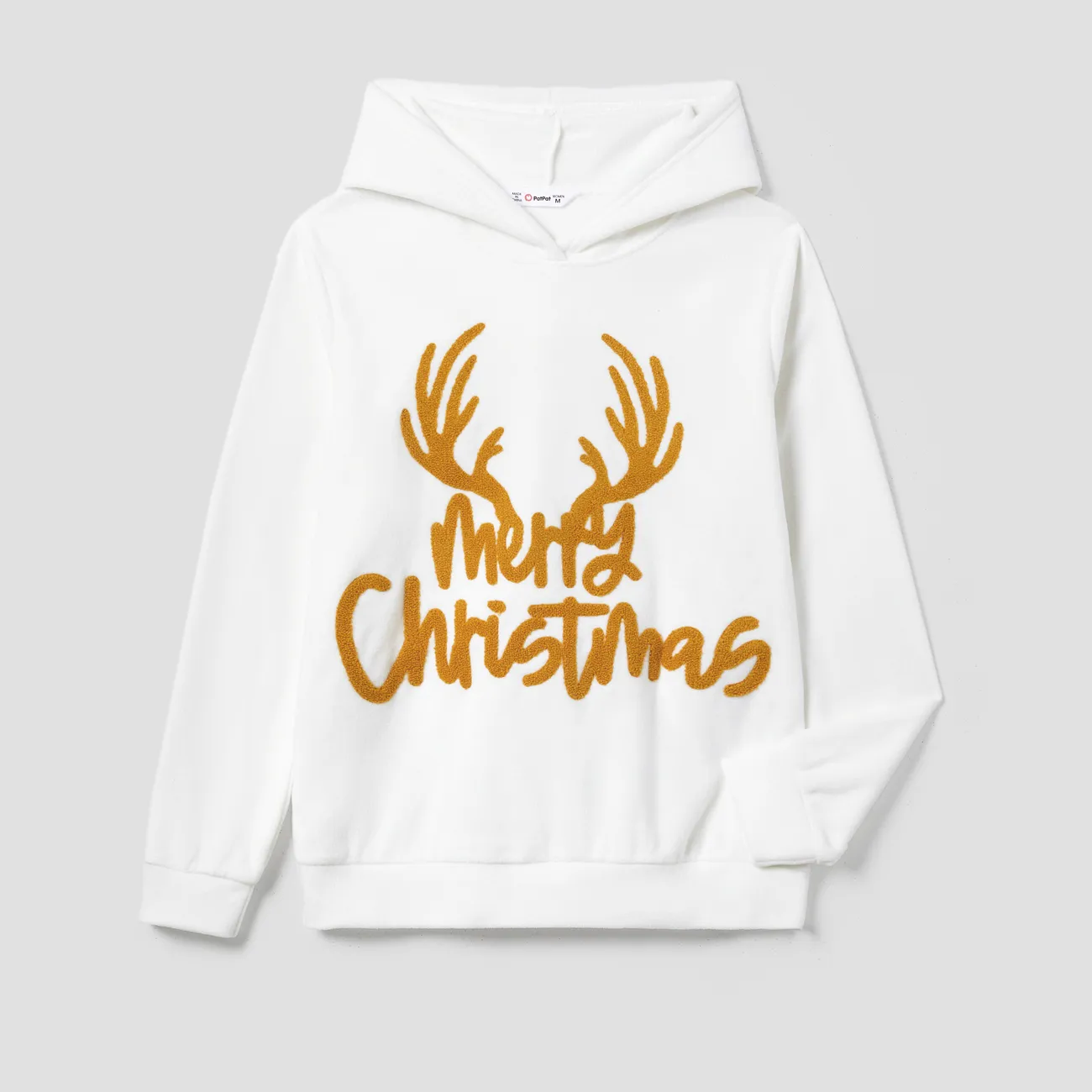 Christmas Family Matching Letters Embroidered Long-sleeve Hooded Fleece Pajamas Sets(Flame resistant) White big image 1