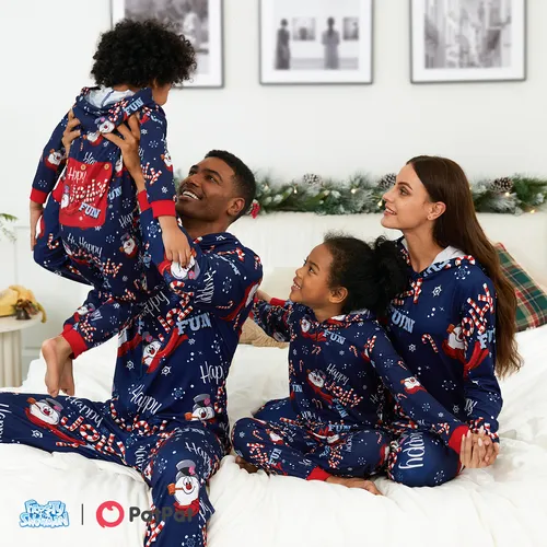Frosty The Snowman Family Matching Christmas Allover Zip-up Hooded Onesies Pajamas(Flame Resistant)