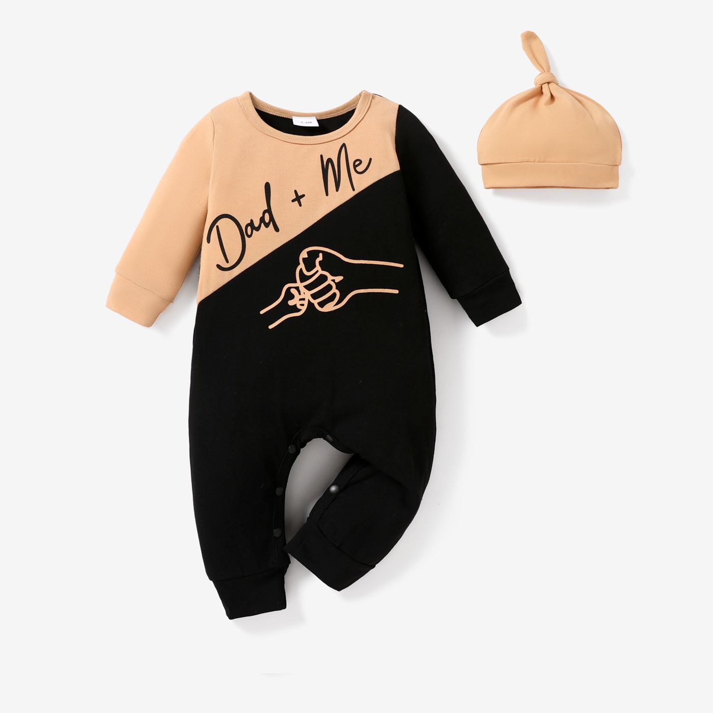 2pcs Baby Boy Casual Letter Pattern Fabric Stitching Long Sleeve Jumpsuit