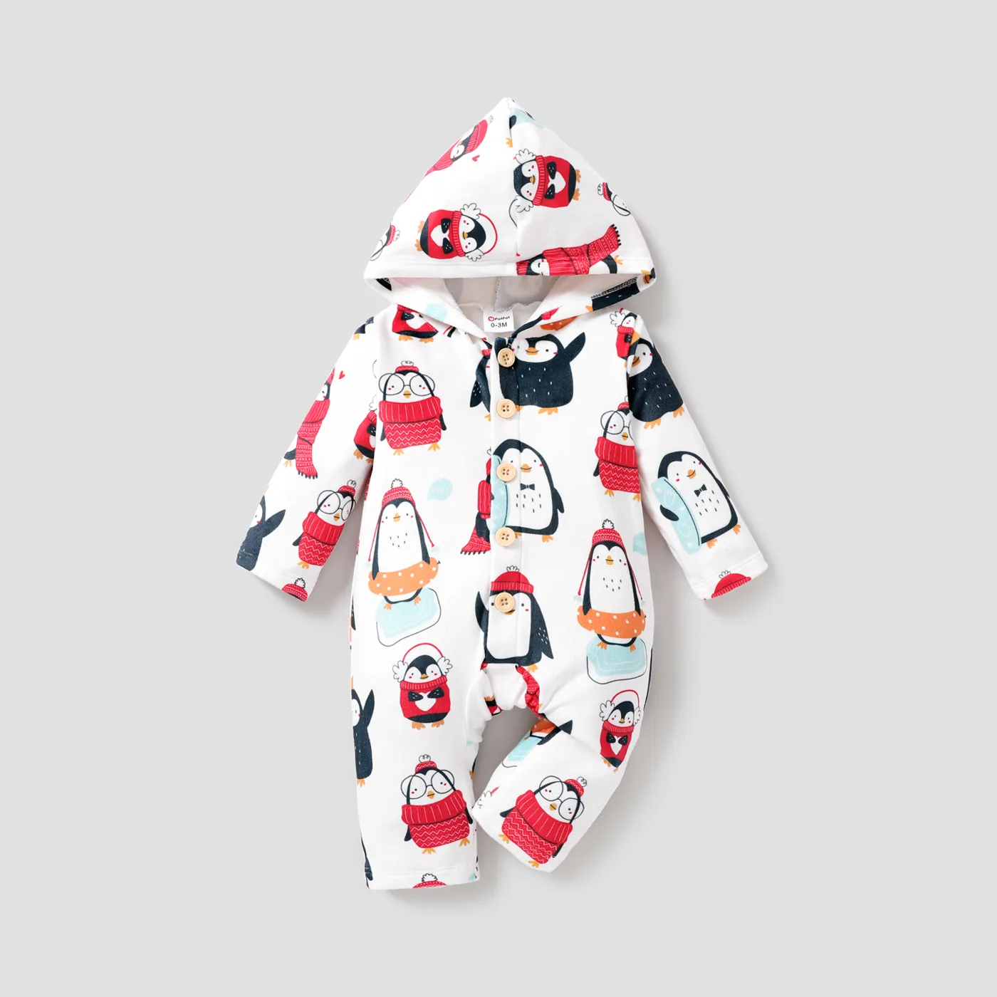 Baby Girl / Boy Christmas Penguin Pattern Double-face Flanelle Design Hooded Jumpsuit