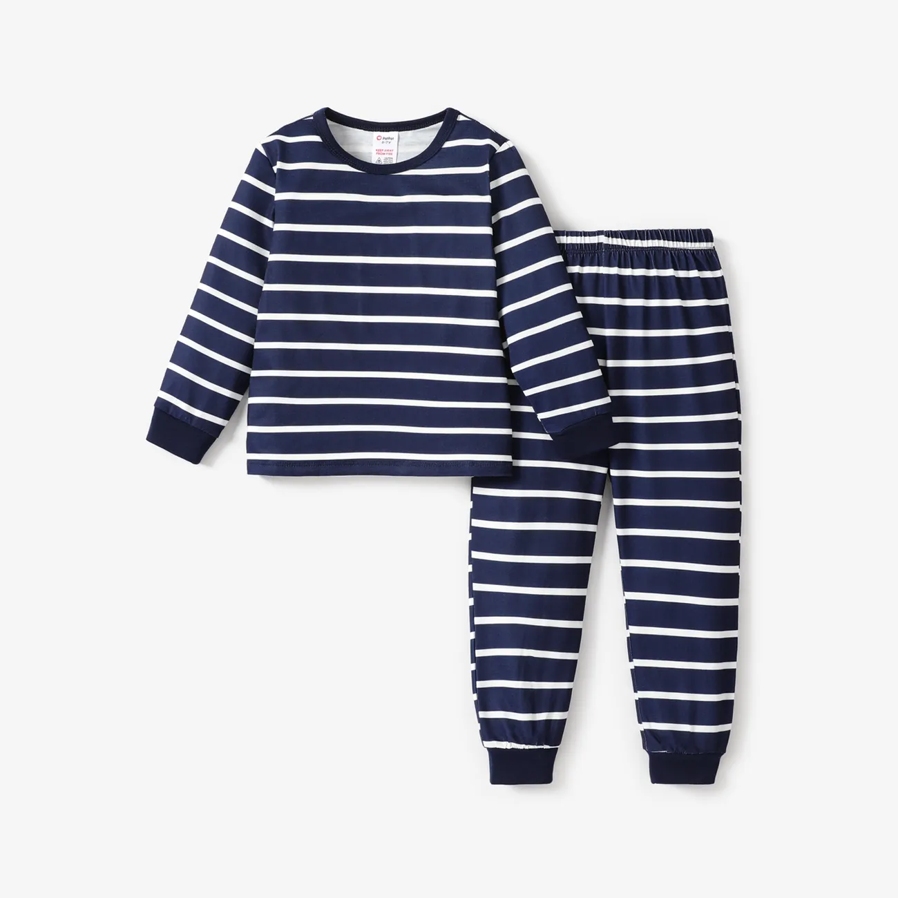 2pcs Toddler/Kid Boy Stripe Casual Pajamas Set Kid Deep Blue big image 1