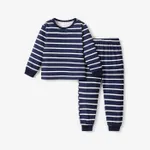 2pcs Toddler/Kid Boy Stripe Casual Pajamas Set Kid Deep Blue