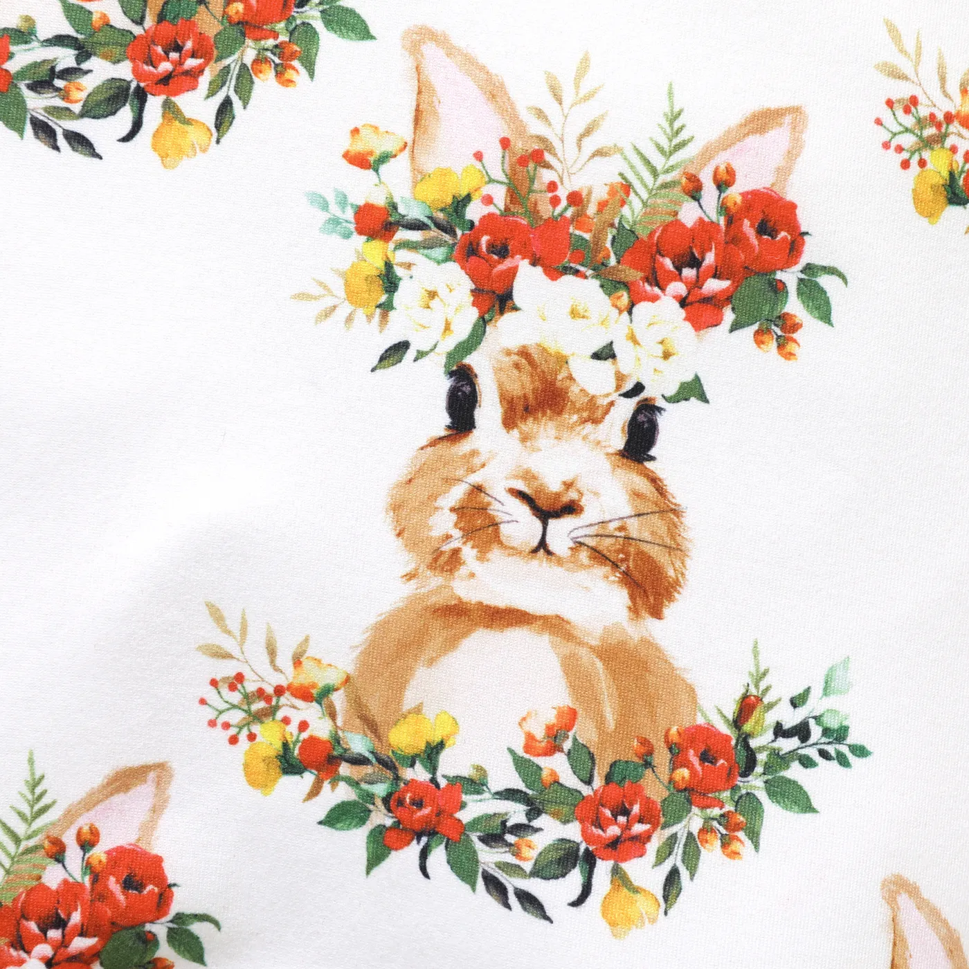 Baby Girl Rabbit & Floral Print Long-sleeve Ruffled Jumpsuit  White image 5