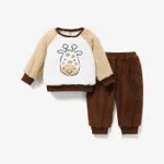  2PCS Baby Boy Cow Stria Fabric Stitching Childlike Animal Pattern Set Khaki image 2