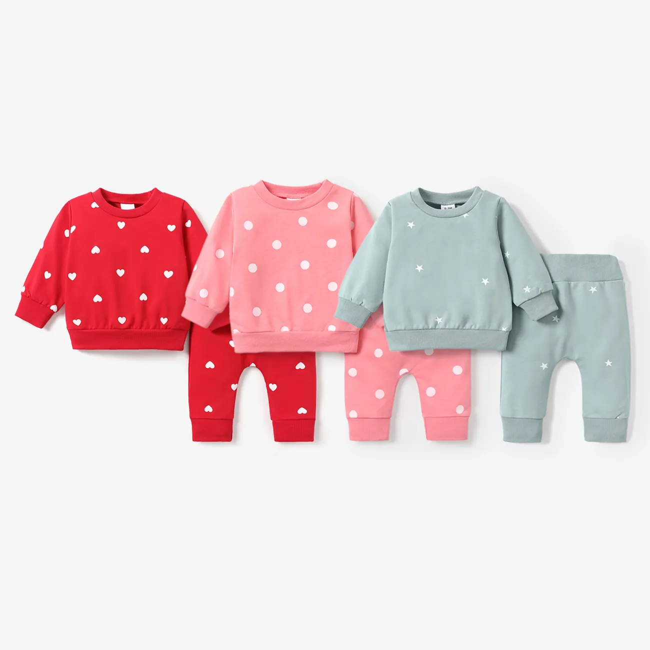 2pcs Baby All Over Polka Dots Long-sleeve Pullover and Trousers Set Pink big image 1