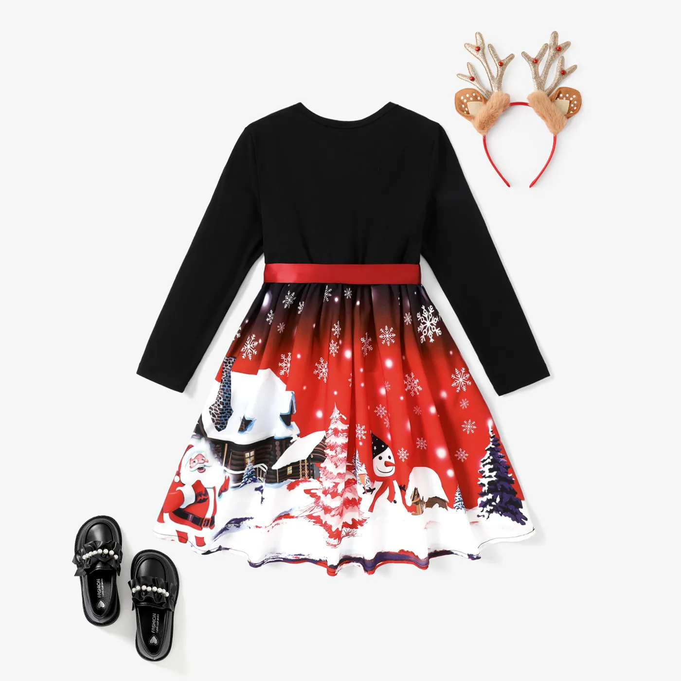 Christmas Kid Girl Dress with Belt Black image 2