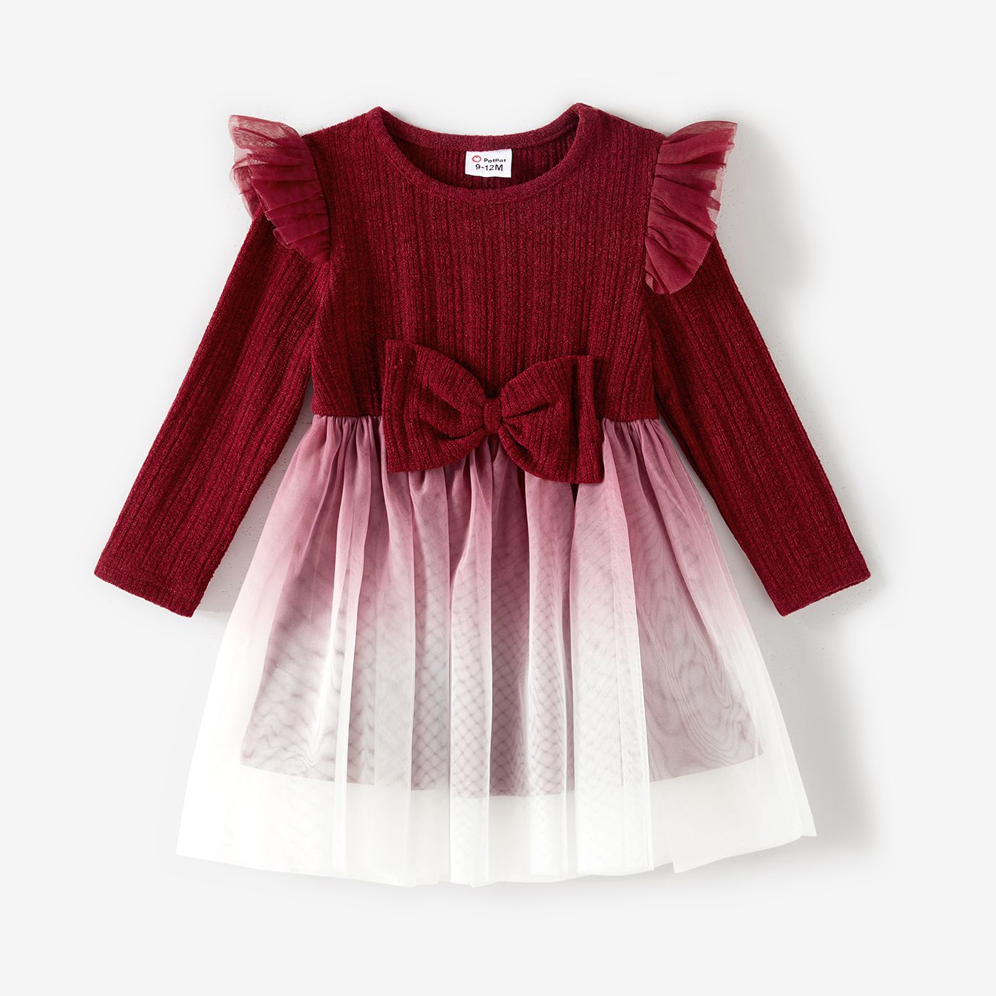 Valentine's Day Family Matching Color-block Tops And Flutter Mesh Dresses Sets